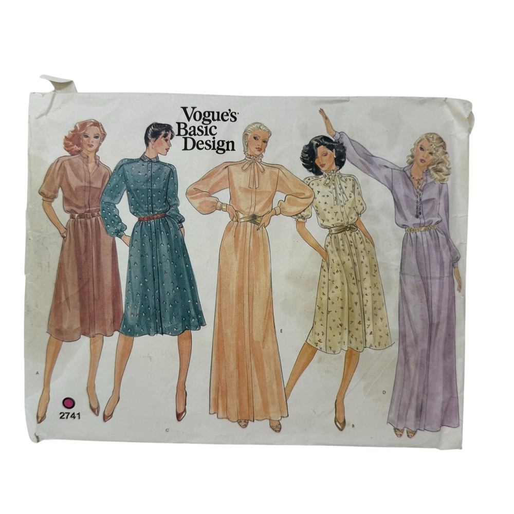 Vogue 2741‎ Sewing Pattern Dress Gown Tie Size 8 UC VTG Loose Maxi Below Knee